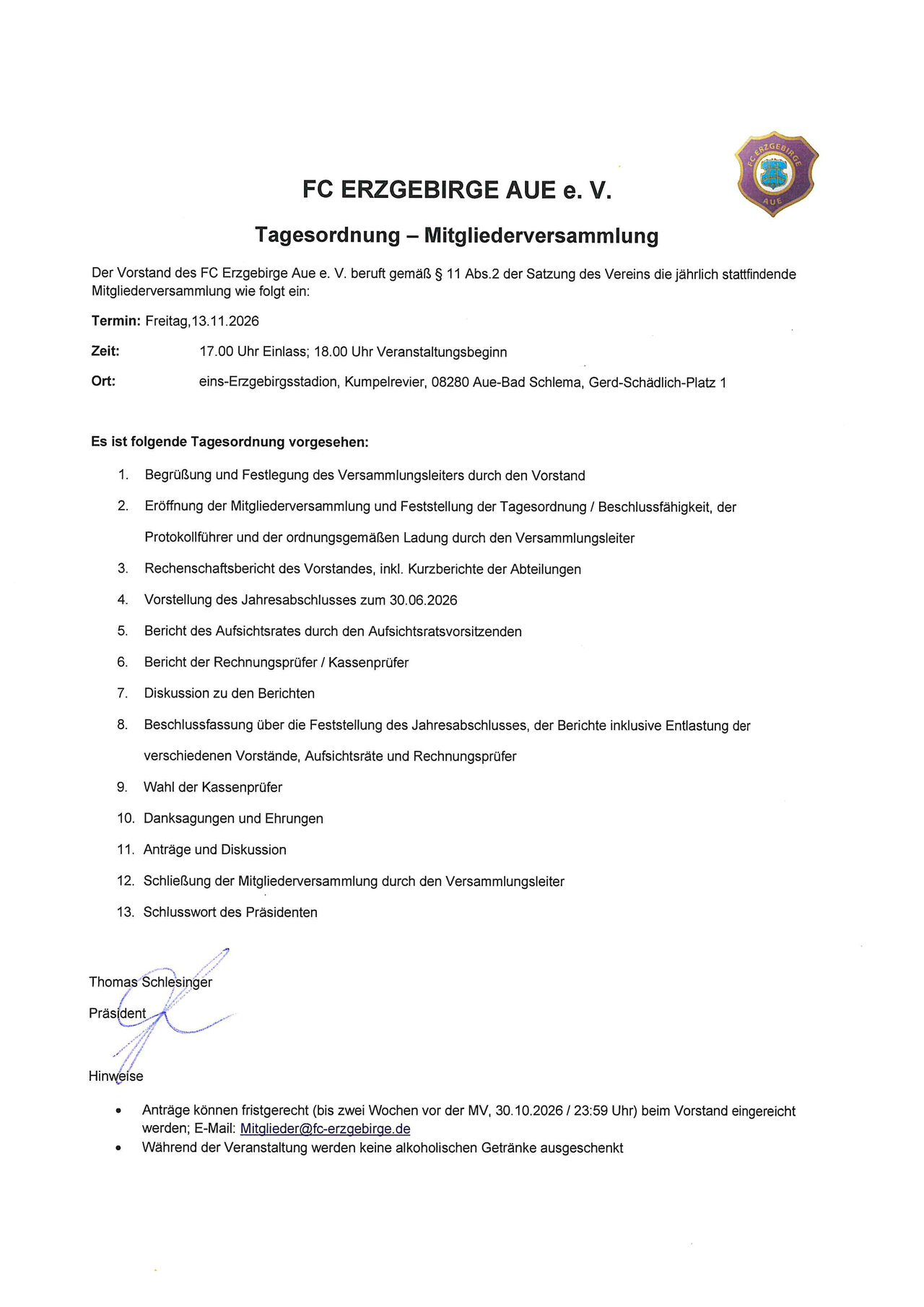 Tagesordnung.